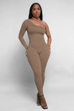 2025 Spring Custom Logo One Piece Jumpsuit Women Casual One Shoulder Romper Sexy Women Sports Fitness Jumpsuits