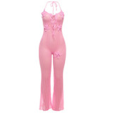 BH1419 2025 Summer New Creative Street Trendy Knitted Cut Strapless Backless Skinny Jumpsuit for Women Fitness Casual Hollow
