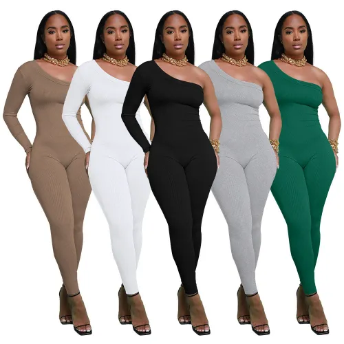 2025 Spring Custom Logo One Piece Jumpsuit Women Casual One Shoulder Romper Sexy Women Sports Fitness Jumpsuits