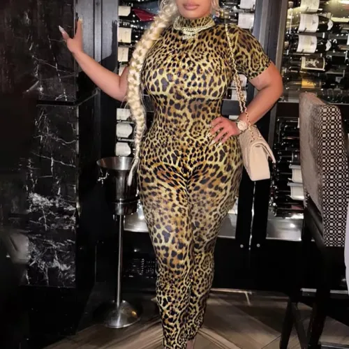 CUTENOVA Z213JP01 2025 Spring New Sexy Backless Tight Fitting Fashionable Printed Short Sleeved Jumpsuit for Women Bodycon