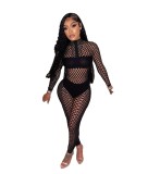 See Through Hollow Out Hole Sexy Bodycon Casual Fall Spring 2 Piece Pants Set Skinny Pants Suit Women Two Piece Set Clothing