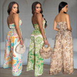 C7312 Cross-border express Amazon Europe and the United States fashion women's sexy strapless open-back wide-leg printed jumpsuit
