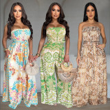 C7312 Cross-border express Amazon Europe and the United States fashion women's sexy strapless open-back wide-leg printed jumpsuit