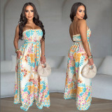 C7312 Cross-border express Amazon Europe and the United States fashion women's sexy strapless open-back wide-leg printed jumpsuit