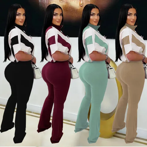 C7306 cross-border express Amazon European and American fashion women's casual slim-fit sports short-sleeved pants two-piece set