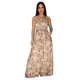 C7312 Cross-border express Amazon Europe and the United States fashion women's sexy strapless open-back wide-leg printed jumpsuit
