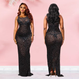 C7115 cross-border express Amazon Europe and the United States fashion women's gauze hot drill perspective slim sexy dress