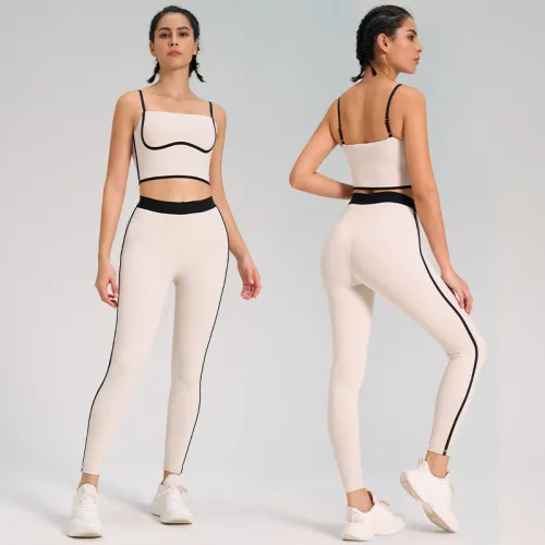 Europe and the United States cross-border sports yoga set two-piece nude double-sided hair outdoor running fitness sling yoga clothing