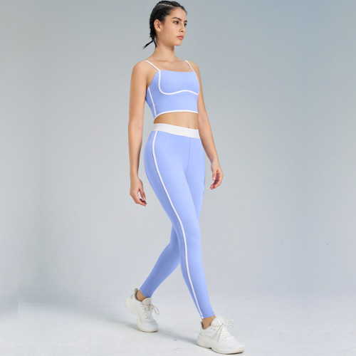 Europe and the United States cross-border sports yoga set two-piece nude double-sided hair outdoor running fitness sling yoga clothing