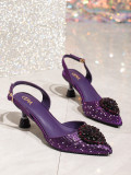 The source factory specializes in manufacturing custom-made high-heeled sandals with diamonds for foreign trade banquets, pointed toe, fashionable and versatile single shoes for women