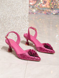 The source factory specializes in manufacturing custom-made high-heeled sandals with diamonds for foreign trade banquets, pointed toe, fashionable and versatile single shoes for women
