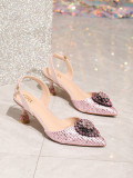 The source factory specializes in manufacturing custom-made high-heeled sandals with diamonds for foreign trade banquets, pointed toe, fashionable and versatile single shoes for women