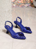 The source factory specializes in manufacturing custom-made high-heeled sandals with diamonds for foreign trade banquets, pointed toe, fashionable and versatile single shoes for women