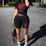 FC1238 European and American cross-border personalized trendy brand printed short-sleeved pants set