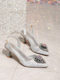 The source factory specializes in manufacturing custom-made high-heeled sandals with diamonds for foreign trade banquets, pointed toe, fashionable and versatile single shoes for women