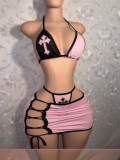 FC1362 Cross-border European and American Sexy Hot Girl Bikini Short Skirt three-piece set