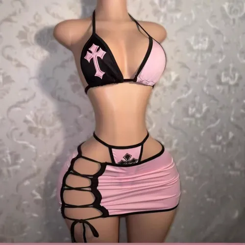 FC1362 Cross-border European and American Sexy Hot Girl Bikini Short Skirt three-piece set