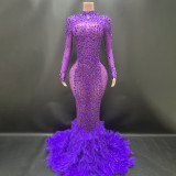 Nfs235  Elegant Red Pearls Feather Evening Party Prom Dresses
