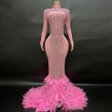 Nfs235  Elegant Red Pearls Feather Evening Party Prom Dresses