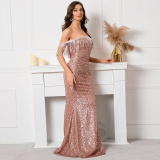 New One-Shoulder Tassel high quality Luxury Sequins Evening Dresses High Waist Halter Slim Maxi Long Mermaid Prom Evening Dress