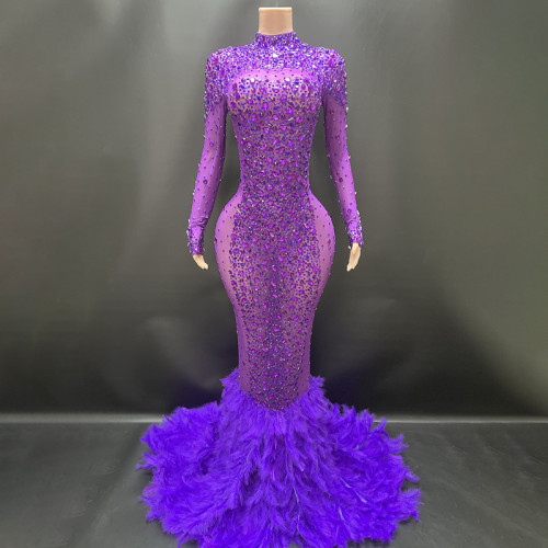 Nfs235  Elegant Red Pearls Feather Evening Party Prom Dresses