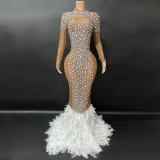 Nfs235  Elegant Red Pearls Feather Evening Party Prom Dresses