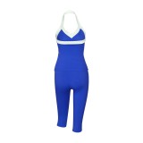 Casual Stretch Two Pieces Legging Set With Halter Crop Top and Slim Fitness Capri Pants