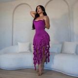 2025 Beautiful Halter Neck Ruffle Irregular Bodycon Evening Dress Sleeveless Fringed Party Dress Night Clubwear