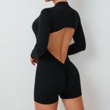 XW-ZY01 Workout Gym Women Activewear Short Playsuit Front Zipper Seamed Bodysuit One Piece Scrunch Butt Yoga Fitness Jumpsuits