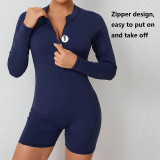 XW-ZY01 Workout Gym Women Activewear Short Playsuit Front Zipper Seamed Bodysuit One Piece Scrunch Butt Yoga Fitness Jumpsuits