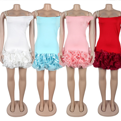 CW3288 Cute Rufful Mini Dress Elegant Woman Lovely Bodycon for Birthday Party Club 2025 Wholesale woman short cute dress