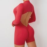 XW-ZY01 Workout Gym Women Activewear Short Playsuit Front Zipper Seamed Bodysuit One Piece Scrunch Butt Yoga Fitness Jumpsuits