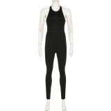 Women's Summer Skinny Fit Sleeveless Half Zip Racerback Jersey Knitting Sports Workout Jumpsuit