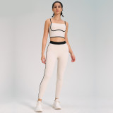 New Design Contrast Color Strip Sports Yoga Suit Beauty Back Yoga Bra Elastic High Waist Tummy Control Leggings Womens Gym Sets