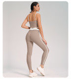 New Design Contrast Color Strip Sports Yoga Suit Beauty Back Yoga Bra Elastic High Waist Tummy Control Leggings Womens Gym Sets