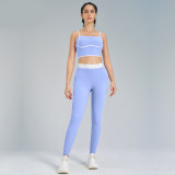 New Design Contrast Color Strip Sports Yoga Suit Beauty Back Yoga Bra Elastic High Waist Tummy Control Leggings Womens Gym Sets