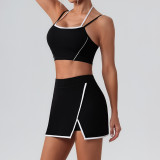 Aoyema Custom Sportswear Designer Tracksuit 4 Piece Suits Yoga Clothes Gym Bra Fitness Skirt Running Pants Sport Wear Women Set