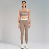 New Design Contrast Color Strip Sports Yoga Suit Beauty Back Yoga Bra Elastic High Waist Tummy Control Leggings Womens Gym Sets