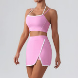 Aoyema Custom Sportswear Designer Tracksuit 4 Piece Suits Yoga Clothes Gym Bra Fitness Skirt Running Pants Sport Wear Women Set