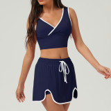 Women's Summer Sports Leisure Set Breathable Plus Size Running Vest Short Skirt Golf & Badminton Tennis Suit Seamless Set