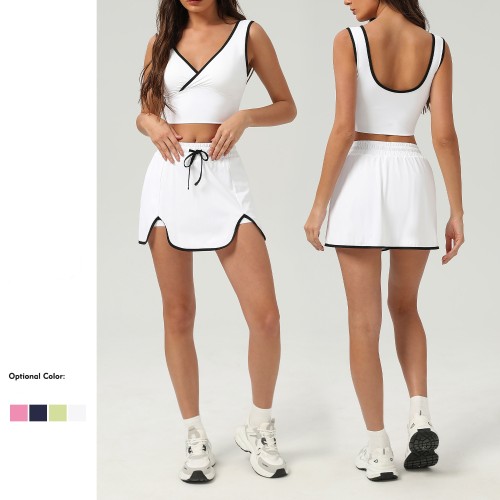 Women's Summer Sports Leisure Set Breathable Plus Size Running Vest Short Skirt Golf & Badminton Tennis Suit Seamless Set