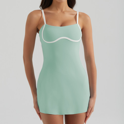 Women's Sexy Camisole Yoga Tennis Skirt Lightweight Breathable Anti-Glare Dress for Outdoor Golf Sports Tennis Dress