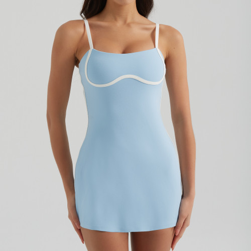 Women's Sexy Camisole Yoga Tennis Skirt Lightweight Breathable Anti-Glare Dress for Outdoor Golf Sports Tennis Dress