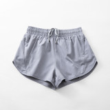 Wholesale Women Sports Biker Shorts Solid Soft Double Layer Skin Friendly Quick Drying Running Fitness Yoga Shorts With Pocket