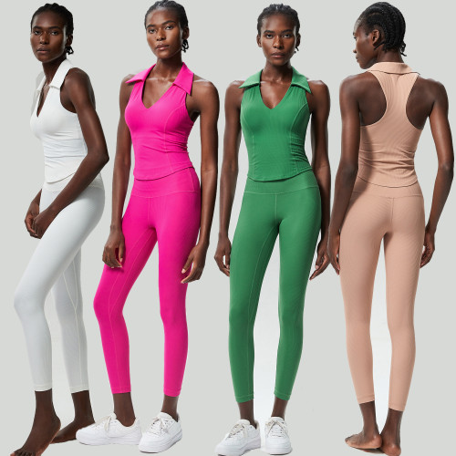 Women's Gym Fitness Yoga Sets Breathable Elastic V-Neck Activewear Push Sports Fitness Top Tight-Fit Leggings Running Plus Size