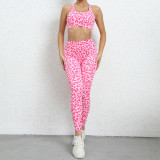 New Leopard Print Womens Yoga Wear Beauty Back Shockproof Sports Bra High Waist Hip Lifting Yoga Leggings Women's Fitness Sets