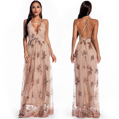 Hot Selling Abendkleider Gaun Pesta Robe Soiree Femme Maxy Ladies Sexy V-Neck Sequin Women Long Party Dress