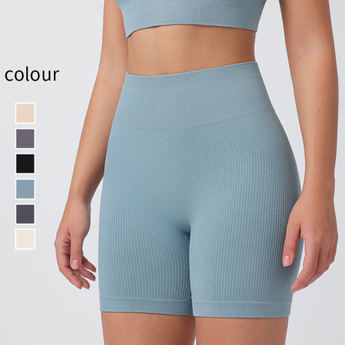 Classic Women's Ribbed Fitness Sports Pants Hot Sale Hip Lifting Abdomen Closing Yoga Shorts Elastic Waist Closure Solid Color