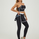 Women's Three-Piece Sports Running Set New Color Blocked Quick Drying Vest Elastic Waist Fitness Tennis Skirt Pants Yoga Suit