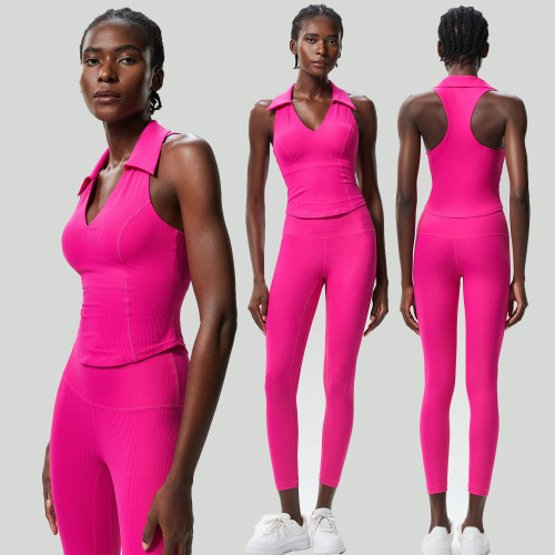 Women's Gym Fitness Yoga Sets Breathable Elastic V-Neck Activewear Push Sports Fitness Top Tight-Fit Leggings Running Plus Size